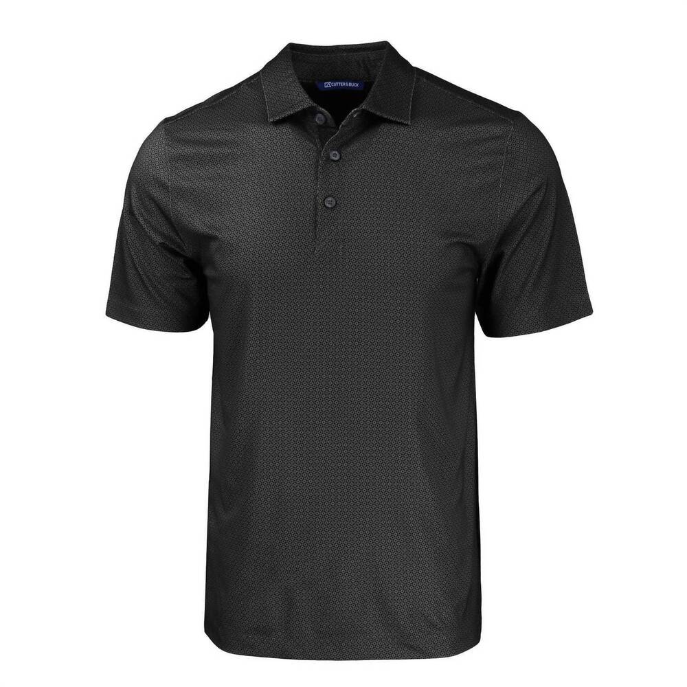 NEW CUTTER & BUCK men's pike eco tonal geo print recycled polo shirt in black